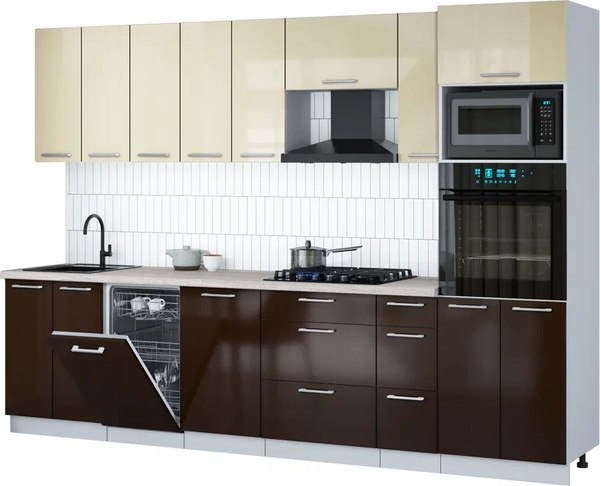 Кухонный гарнитур Интерлиния Мила Gloss 3.0-ПМ3 - фото