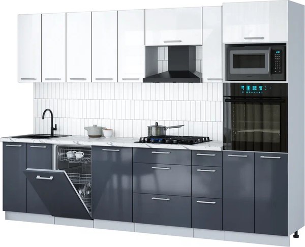 Кухонный гарнитур Интерлиния Мила Gloss 3.0-ПМ3 - фото