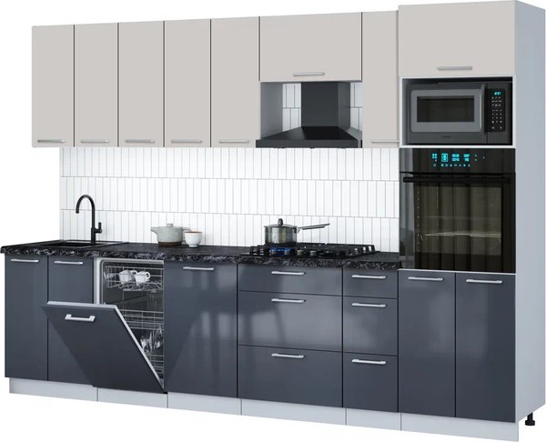 Кухонный гарнитур Интерлиния Мила Gloss 3.0-ПМ3 - фото
