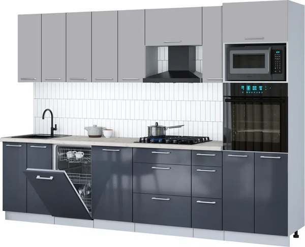 Кухонный гарнитур Интерлиния Мила Gloss 3.0-ПМ3 - фото