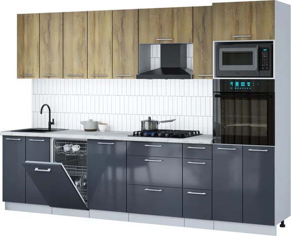 Кухонный гарнитур Интерлиния Мила Gloss 3.0-ПМ3 - фото