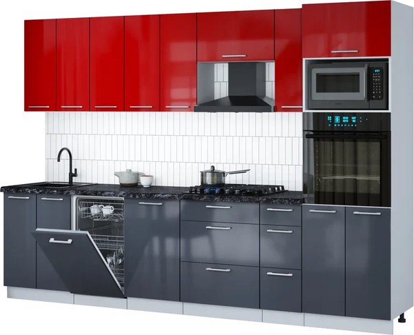 Кухонный гарнитур Интерлиния Мила Gloss 3.0-ПМ3 - фото