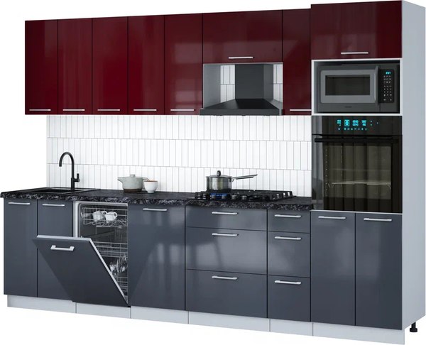 Кухонный гарнитур Интерлиния Мила Gloss 3.0-ПМ3 - фото