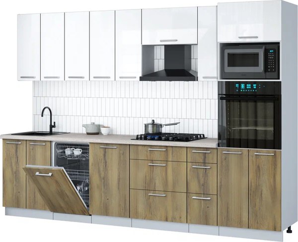 Кухонный гарнитур Интерлиния Мила Gloss 3.0-ПМ3 - фото
