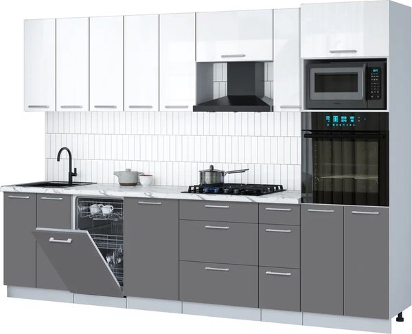Кухонный гарнитур Интерлиния Мила Gloss 3.0-ПМ3 - фото