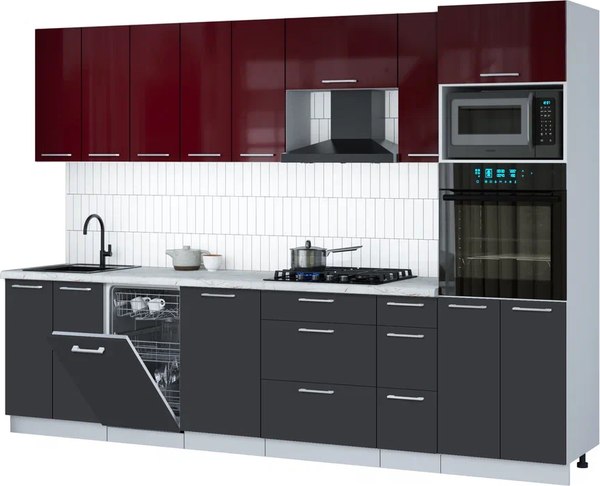 Кухонный гарнитур Интерлиния Мила Gloss 3.0-ПМ3 - фото