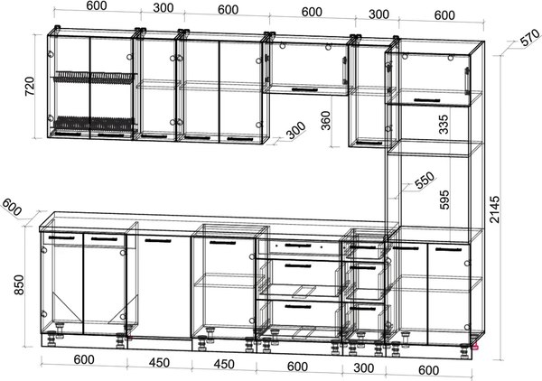 Кухонный гарнитур Интерлиния Мила Gloss 3.0-ПМ3