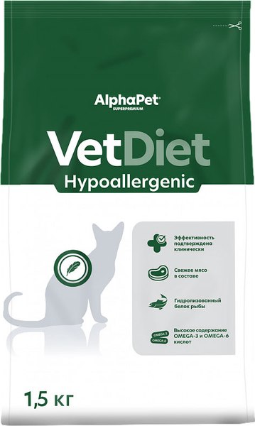 Сухой ветеринарный корм для кошек AlphaPet Vet Diet Hypoallergenic / 191328 - фото