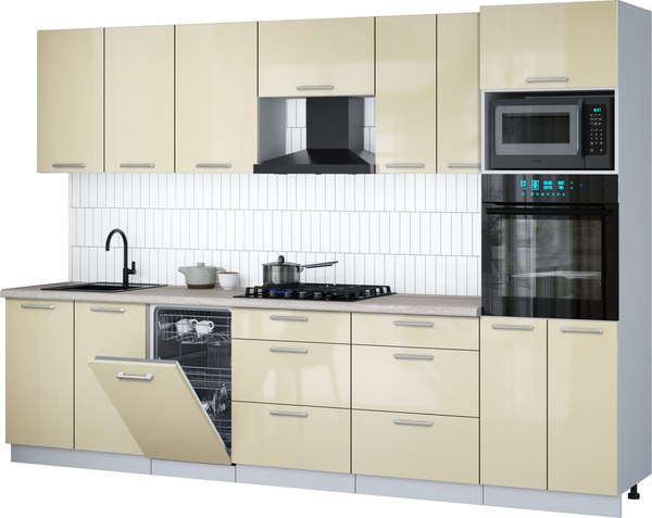 Кухонный гарнитур Интерлиния Мила Gloss 3.05-ПМ3 - фото