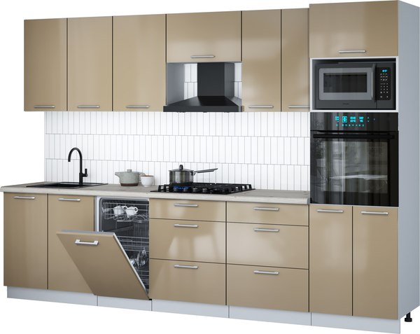 Кухонный гарнитур Интерлиния Мила Gloss 3.05-ПМ3 - фото