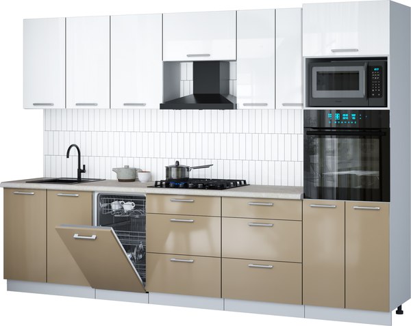 Кухонный гарнитур Интерлиния Мила Gloss 3.05-ПМ3 - фото