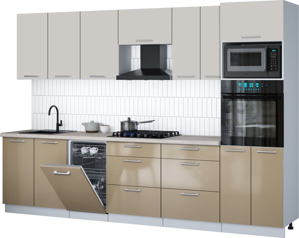 Кухонный гарнитур Интерлиния Мила Gloss 3.05-ПМ3 - фото
