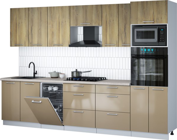 Кухонный гарнитур Интерлиния Мила Gloss 3.05-ПМ3 - фото