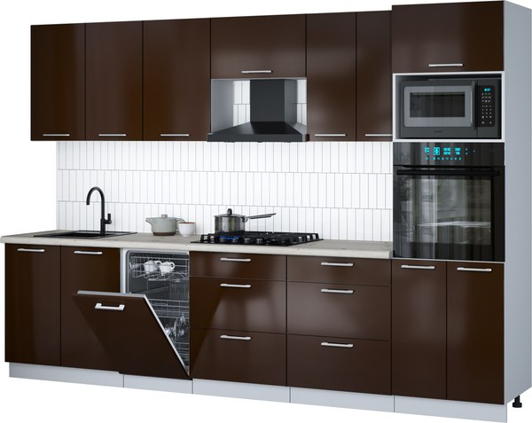 Кухонный гарнитур Интерлиния Мила Gloss 3.05-ПМ3 - фото