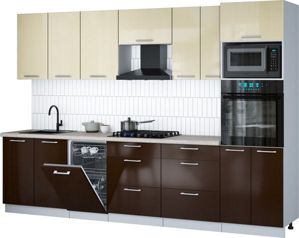 Кухонный гарнитур Интерлиния Мила Gloss 3.05-ПМ3 - фото