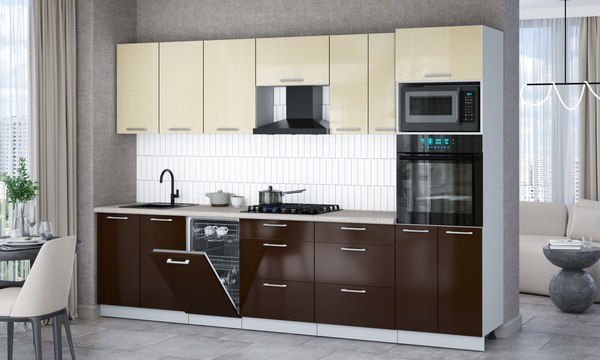 Кухонный гарнитур Интерлиния Мила Gloss 3.05-ПМ3