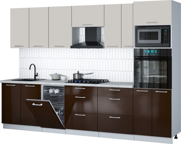 Кухонный гарнитур Интерлиния Мила Gloss 3.05-ПМ3 - фото