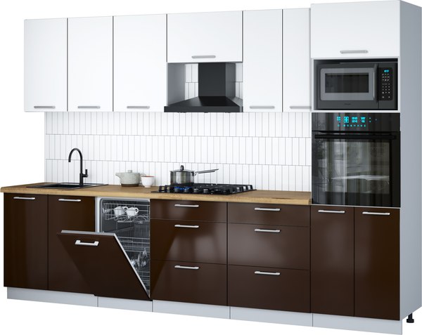 Кухонный гарнитур Интерлиния Мила Gloss 3.05-ПМ3 - фото
