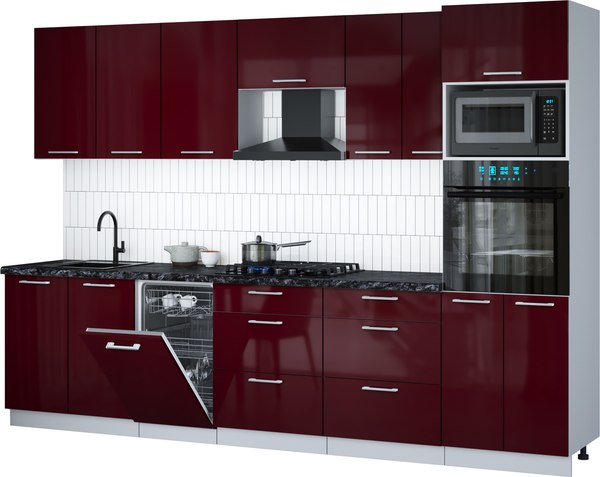 Кухонный гарнитур Интерлиния Мила Gloss 3.05-ПМ3 - фото