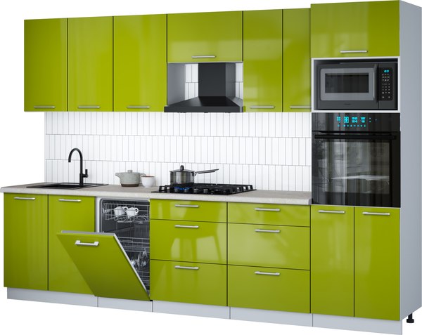 Кухонный гарнитур Интерлиния Мила Gloss 3.05-ПМ3 - фото