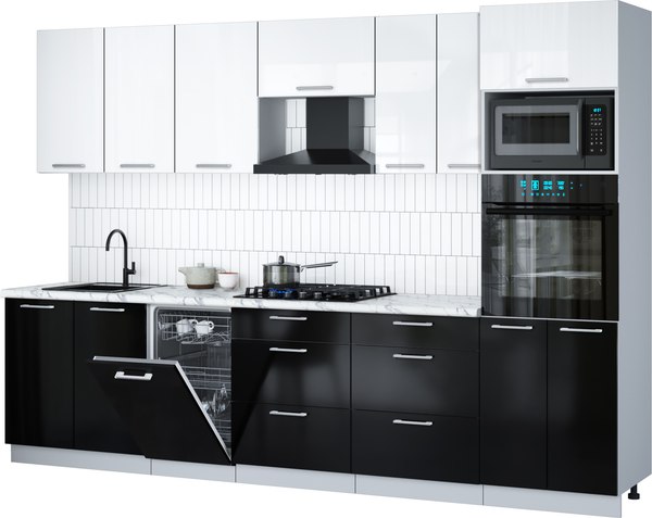 Кухонный гарнитур Интерлиния Мила Gloss 3.05-ПМ3 - фото