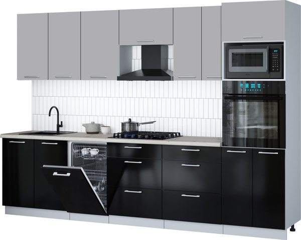 Кухонный гарнитур Интерлиния Мила Gloss 3.05-ПМ3 - фото