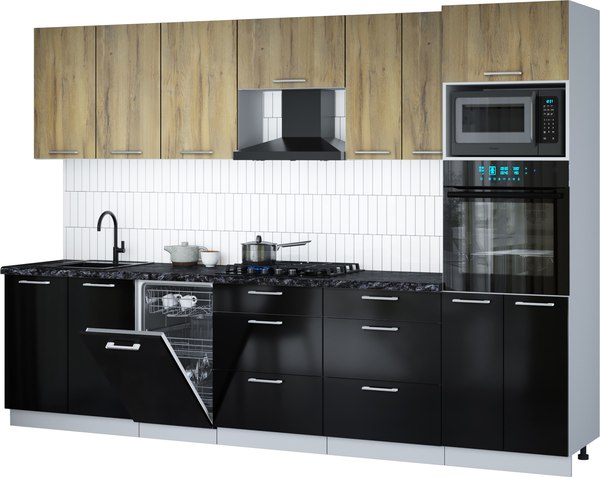 Кухонный гарнитур Интерлиния Мила Gloss 3.05-ПМ3 - фото