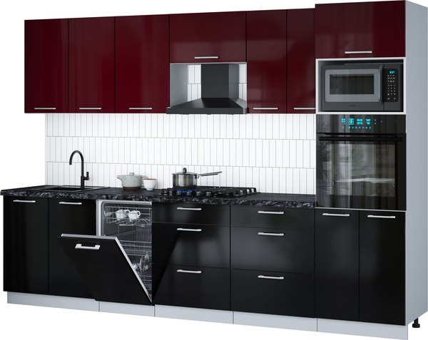 Кухонный гарнитур Интерлиния Мила Gloss 3.05-ПМ3 - фото