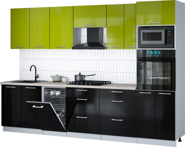 Кухонный гарнитур Интерлиния Мила Gloss 3.05-ПМ3 - фото