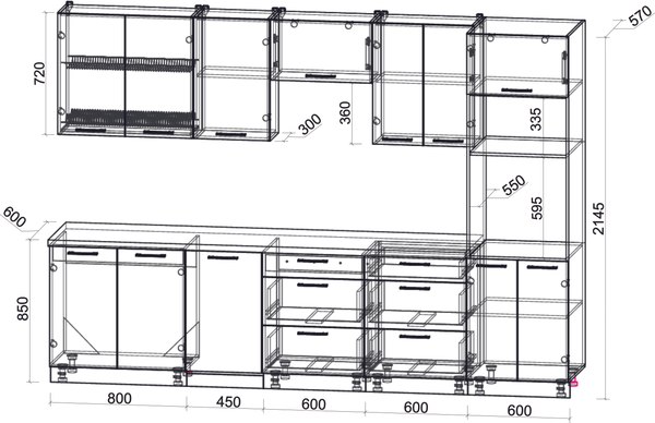 Кухонный гарнитур Интерлиния Мила Gloss 3.05-ПМ3