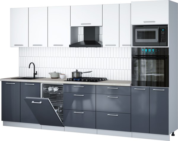 Кухонный гарнитур Интерлиния Мила Gloss 3.05-ПМ3 - фото