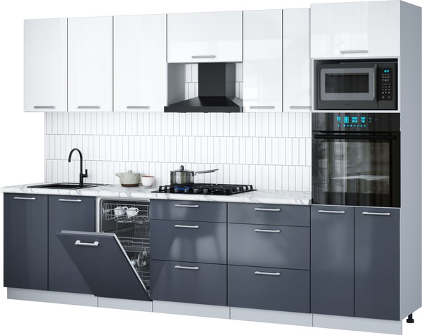 Кухонный гарнитур Интерлиния Мила Gloss 3.05-ПМ3 - фото