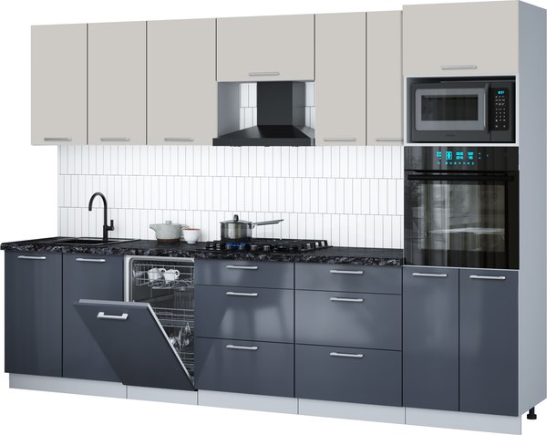 Кухонный гарнитур Интерлиния Мила Gloss 3.05-ПМ3 - фото