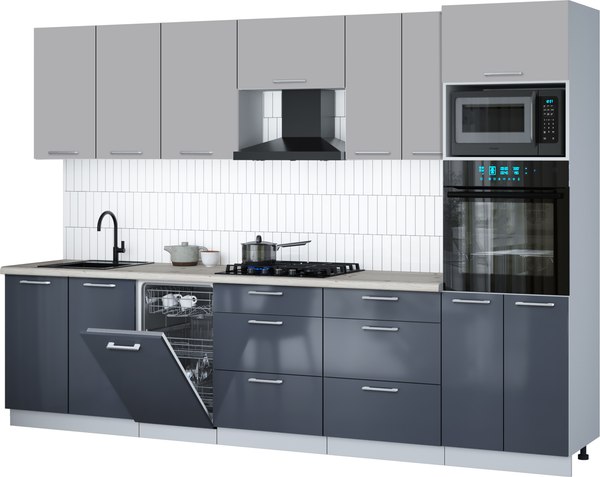 Кухонный гарнитур Интерлиния Мила Gloss 3.05-ПМ3 - фото