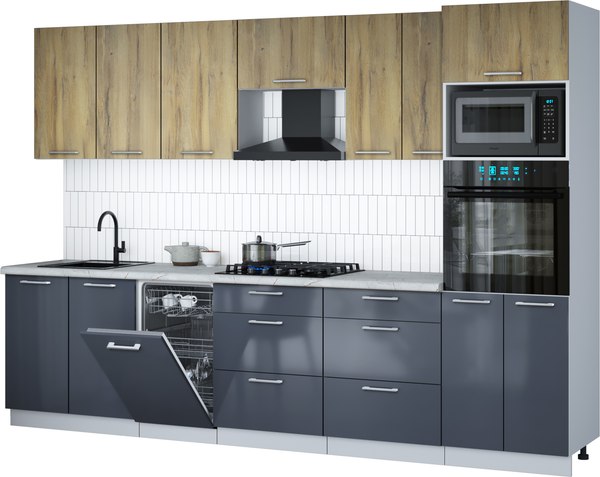 Кухонный гарнитур Интерлиния Мила Gloss 3.05-ПМ3 - фото