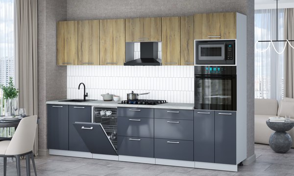 Кухонный гарнитур Интерлиния Мила Gloss 3.05-ПМ3