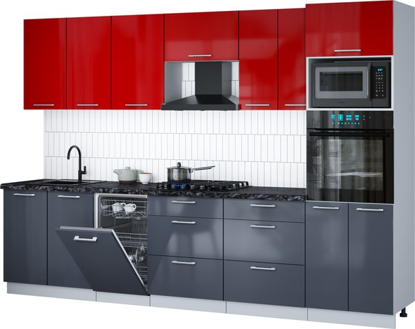 Кухонный гарнитур Интерлиния Мила Gloss 3.05-ПМ3 - фото