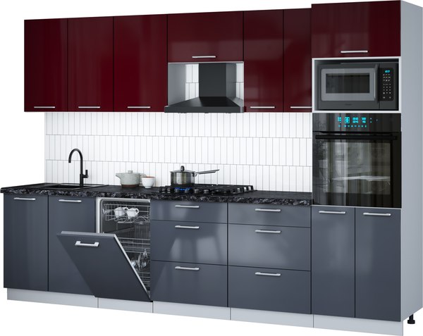 Кухонный гарнитур Интерлиния Мила Gloss 3.05-ПМ3 - фото