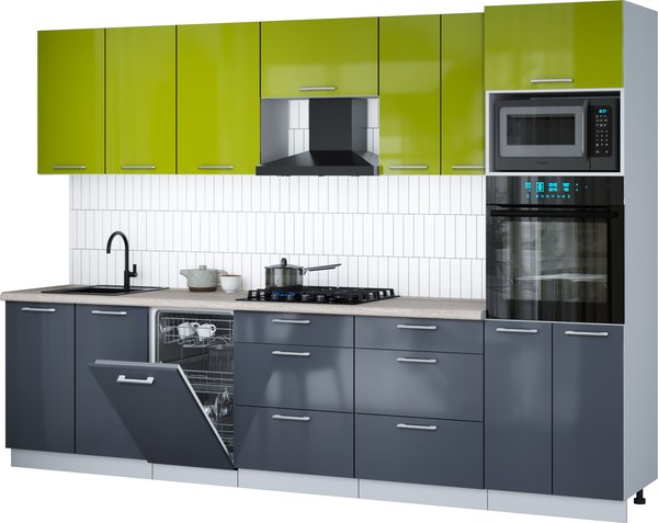 Кухонный гарнитур Интерлиния Мила Gloss 3.05-ПМ3 - фото