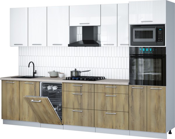 Кухонный гарнитур Интерлиния Мила Gloss 3.05-ПМ3 - фото