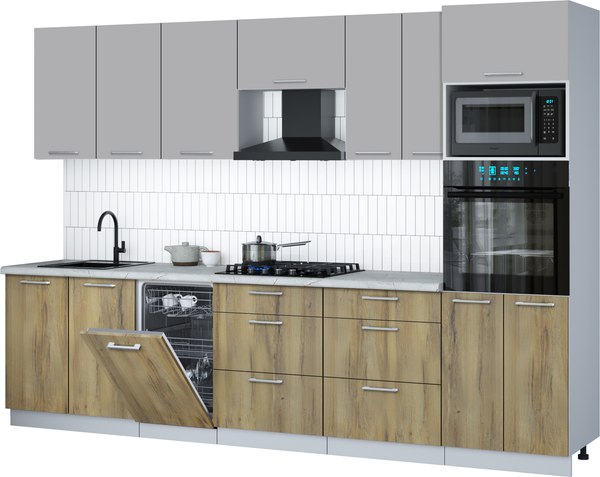 Кухонный гарнитур Интерлиния Мила Gloss 3.05-ПМ3 - фото