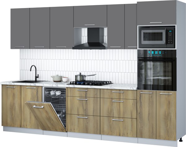 Кухонный гарнитур Интерлиния Мила Gloss 3.05-ПМ3 - фото