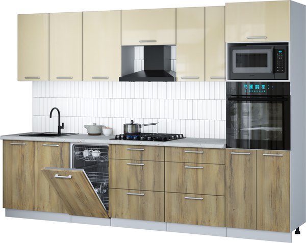 Кухонный гарнитур Интерлиния Мила Gloss 3.05-ПМ3 - фото