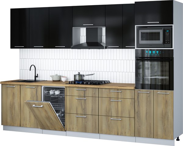 Кухонный гарнитур Интерлиния Мила Gloss 3.05-ПМ3 - фото