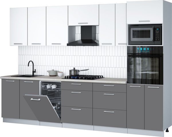 Кухонный гарнитур Интерлиния Мила Gloss 3.05-ПМ3 - фото