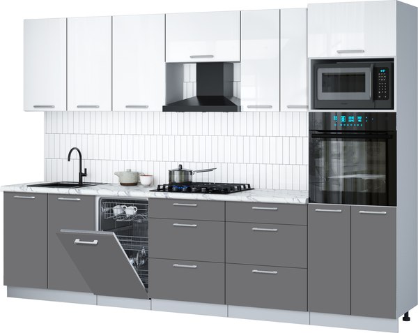 Кухонный гарнитур Интерлиния Мила Gloss 3.05-ПМ3 - фото