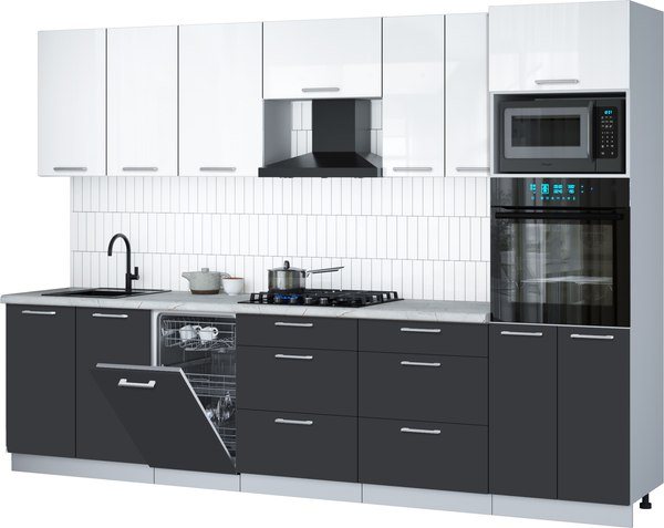 Кухонный гарнитур Интерлиния Мила Gloss 3.05-ПМ3 - фото