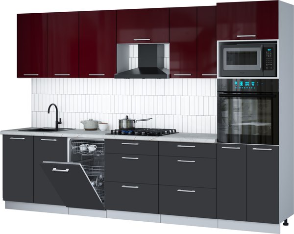 Кухонный гарнитур Интерлиния Мила Gloss 3.05-ПМ3 - фото