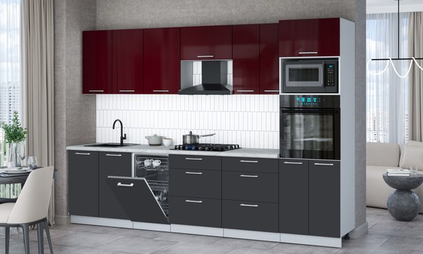 Кухонный гарнитур Интерлиния Мила Gloss 3.05-ПМ3