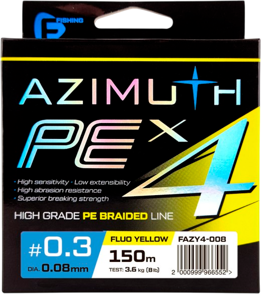 Леска плетеная F-Fishing Azimuth PE X4 150м Fluo Yellow / FAZY4-008 - фото